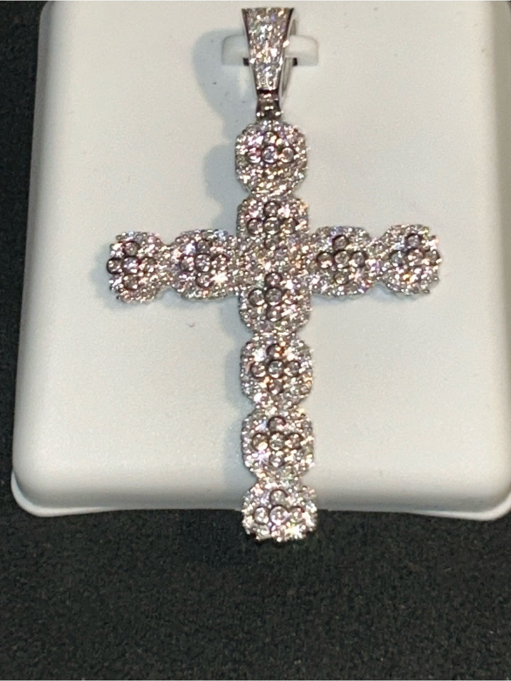 Moissanite Diamond-Cut Floral Cross Pendant - 925Silver